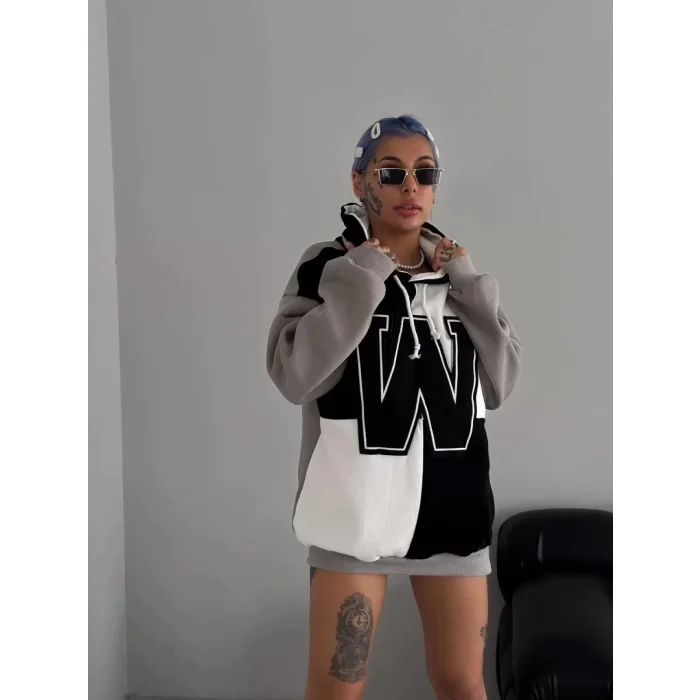 Arnay Kadın W Nakış İşlemeli Kapüşonlu Sweatshirt - Siyah