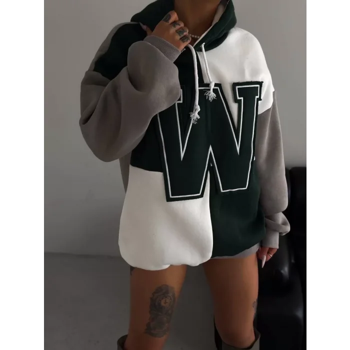 Arnay Kadın W Nakış İşlemeli Kapüşonlu Sweatshirt - Yeşil