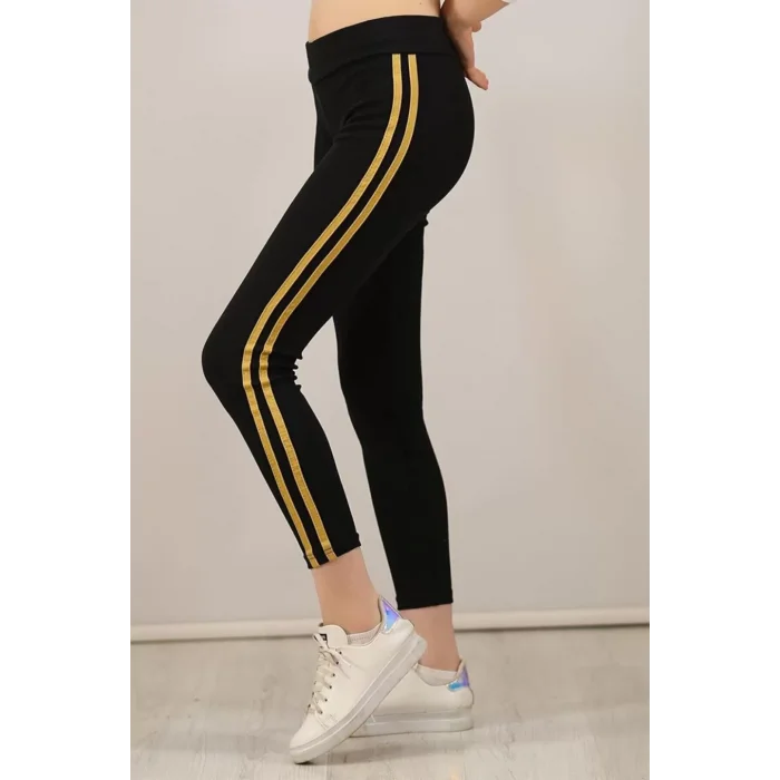 Arnay Kadın Yanı Sarı Şeritli Tayt - Siyah