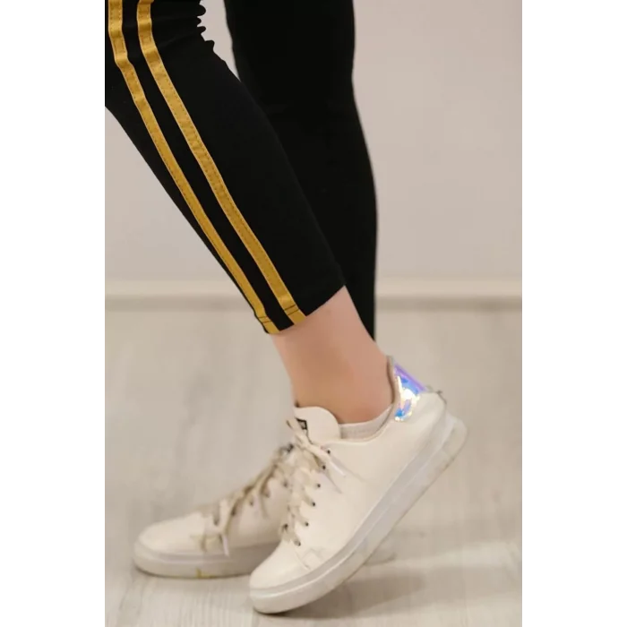 Arnay Kadın Yanı Sarı Şeritli Tayt - Siyah