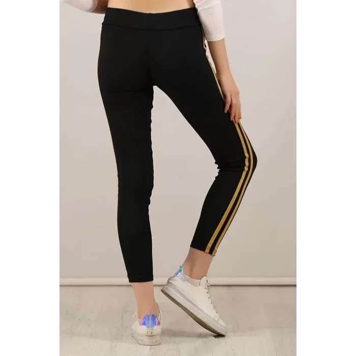 Arnay Kadın Yanı Sarı Şeritli Tayt - Siyah