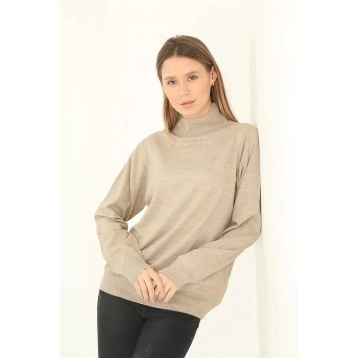 Arnay Kadın Yarım Balıkçı Yaka Triko Kazak - Bej