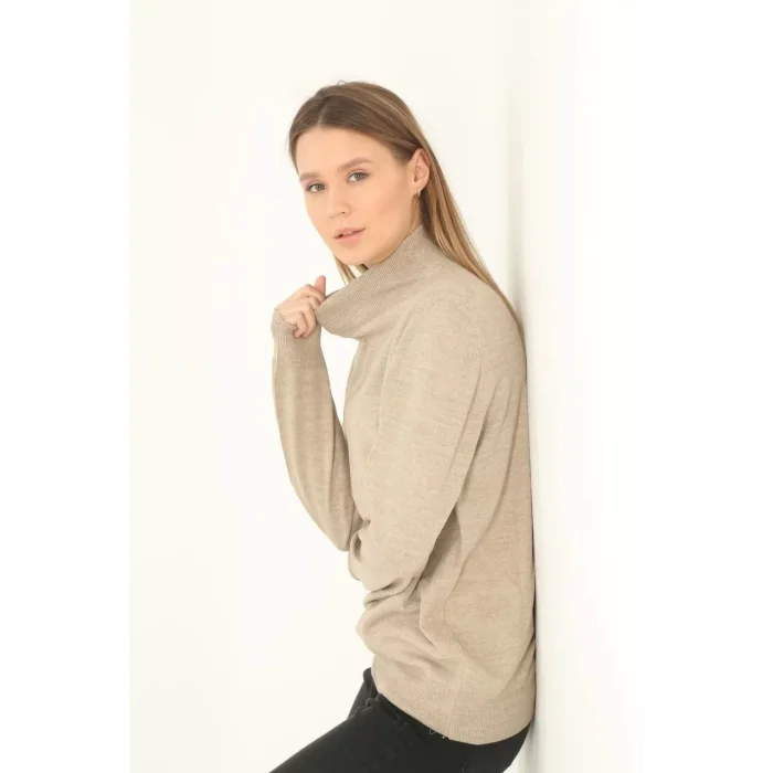 Arnay Kadın Yarım Balıkçı Yaka Triko Kazak - Bej