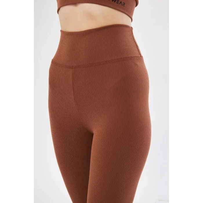 Arnay Kadın Yüksek Bel Fitilli Tayt - Kahve