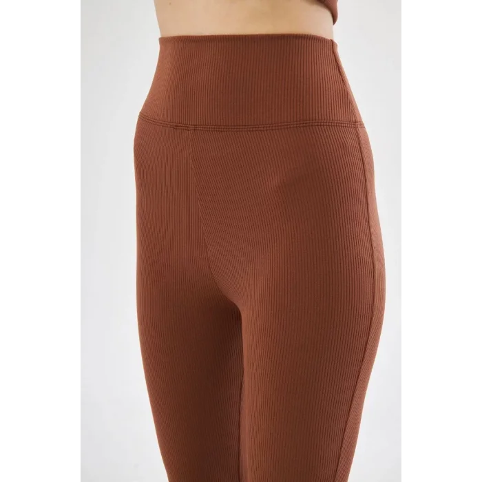 Arnay Kadın Yüksel Bel Fitilli İspanyol Paça Tayt - Kahve