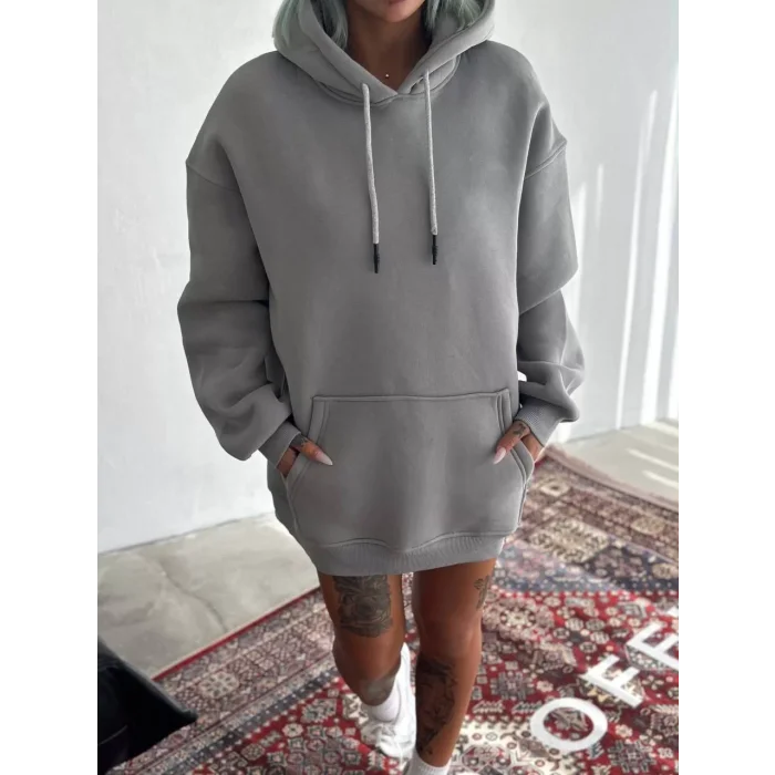 Arnay Kapüşonlu Üç İplik Penye Basic Sweatshirt - Boyalı Gri