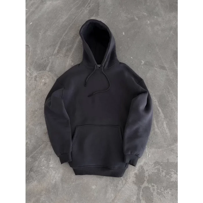 Arnay Kapüşonlu Üç İplik Penye Basic Sweatshirt - Füme