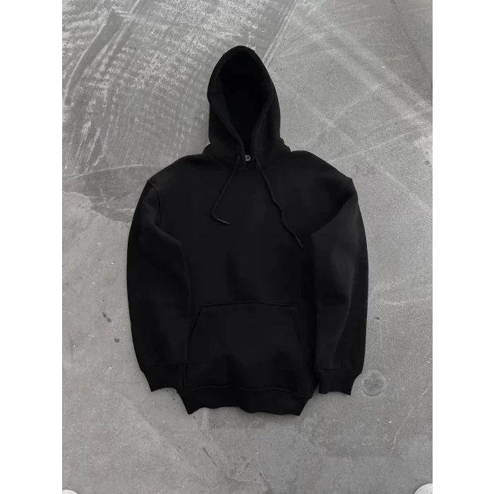 Arnay Kapüşonlu Üç İplik Penye Basic Sweatshirt - Siyah