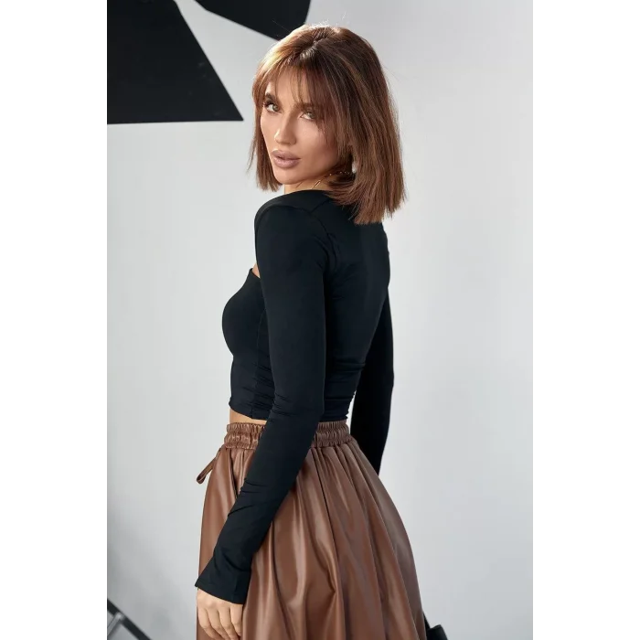 Arnay Kara Yaka Uzun Kollu Crop - Siyah