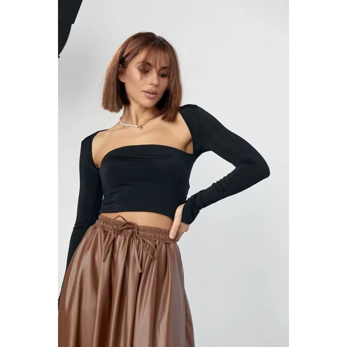Arnay Kara Yaka Uzun Kollu Crop - Siyah