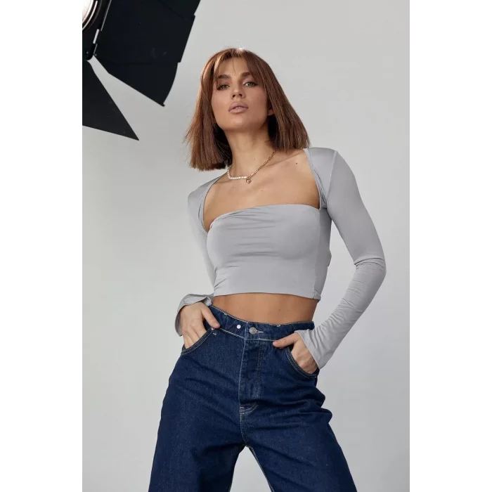 Arnay Kara Yaka Uzun Kollu Crop - Taş