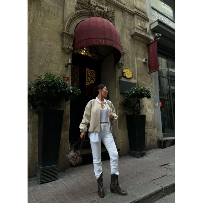 Arnay Kaşe Kaşmir Fermuarlı Ceket - Bej