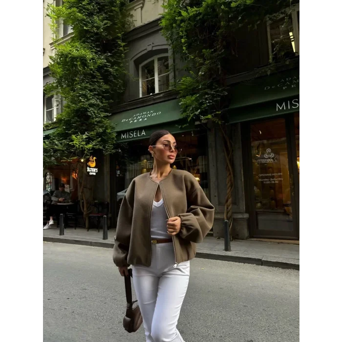 Arnay Kaşe Kaşmir Fermuarlı Ceket - Haki