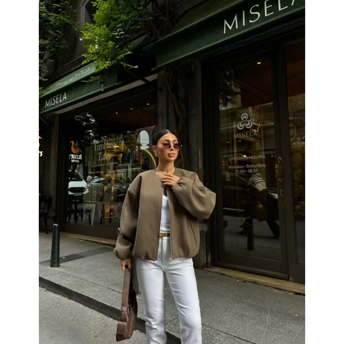 Arnay Kaşe Kaşmir Fermuarlı Ceket - Haki