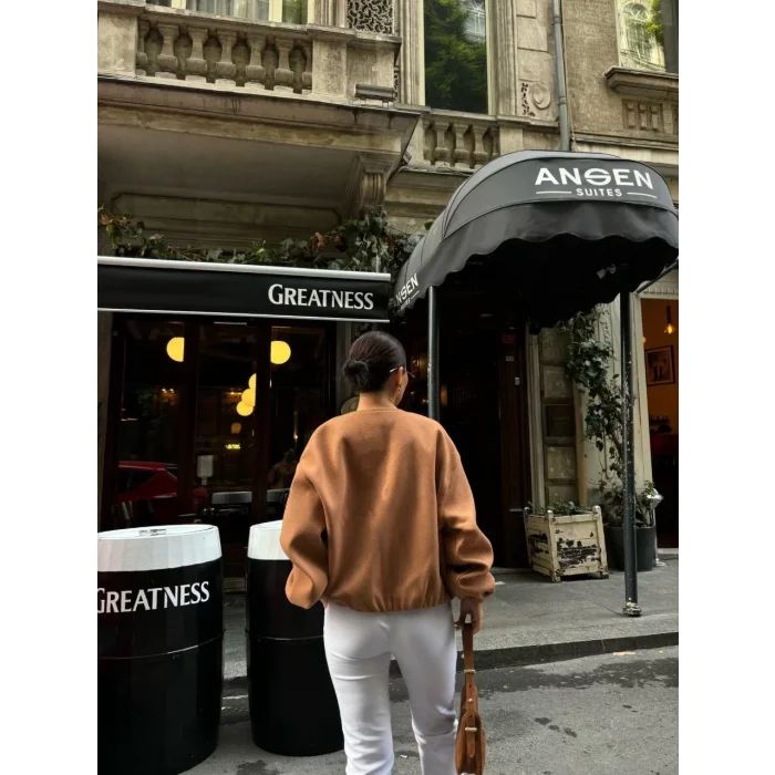 Arnay Kaşe Kaşmir Fermuarlı Ceket - Kahve