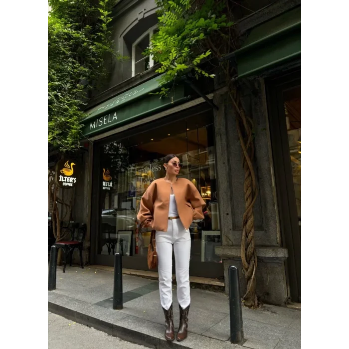 Arnay Kaşe Kaşmir Fermuarlı Ceket - Kahve