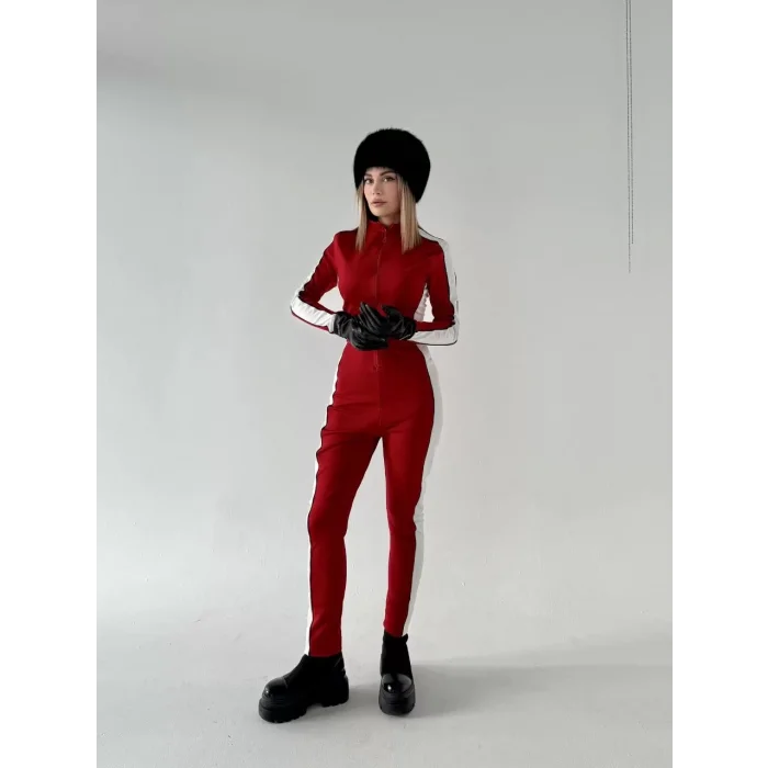 Arnay Kemer Detaylı Fermuarlı Tulum - Kırmızı