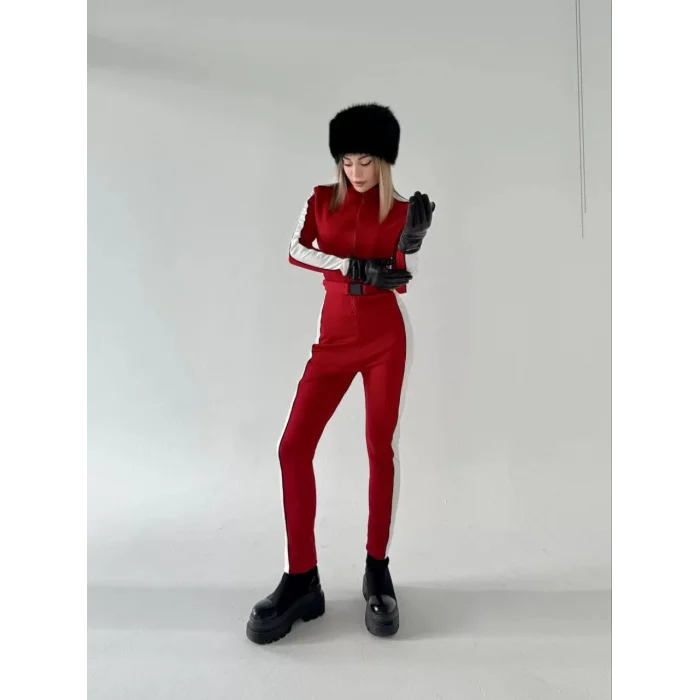 Arnay Kemer Detaylı Fermuarlı Tulum - Kırmızı