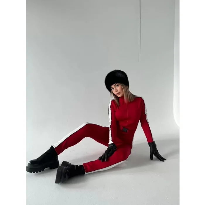 Arnay Kemer Detaylı Fermuarlı Tulum - Kırmızı