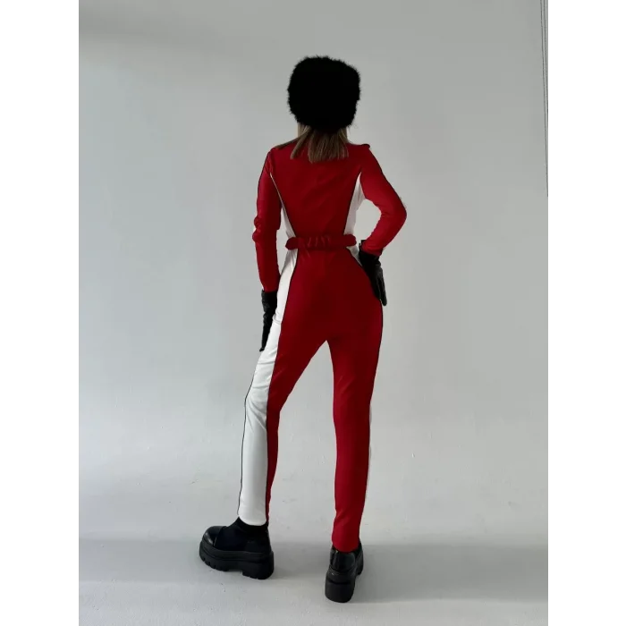 Arnay Kemer Detaylı Fermuarlı Tulum - Kırmızı