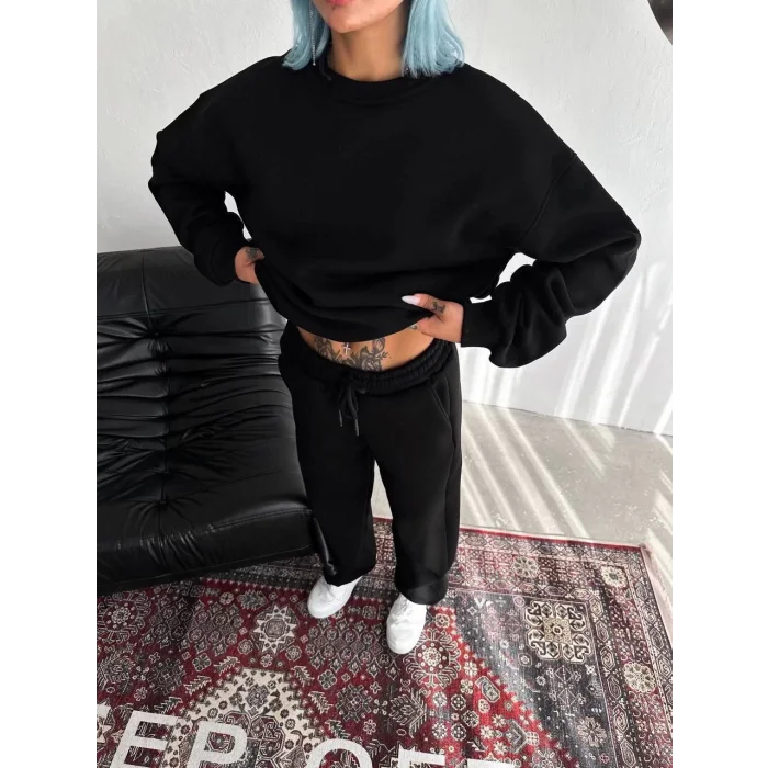 Arnay Kışlık Bisiklet Yaka Basic Eşofman Takım - Siyah