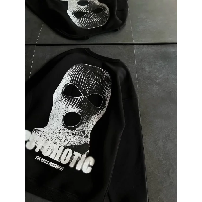 Arnay Kışlık Bisiklet Yaka Baskılı Sweatshirt - Siyah