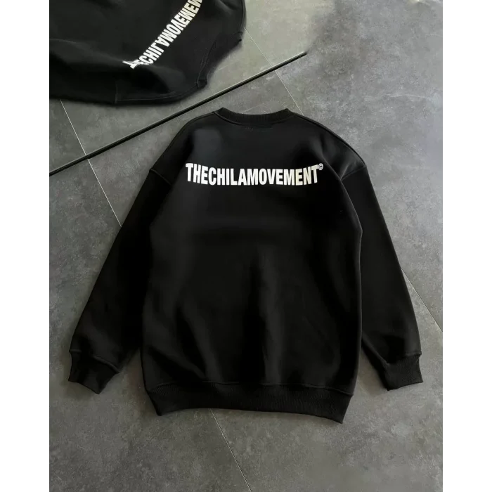 Arnay Kışlık Bisiklet Yaka Oversize Baskılı Sweatshirt - Siyah