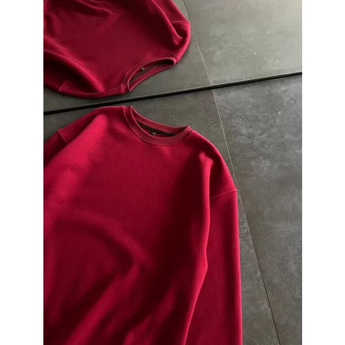 Arnay Kışlık Bisiklet Yaka Üç İplik Basic Sweatshirt - Bordo