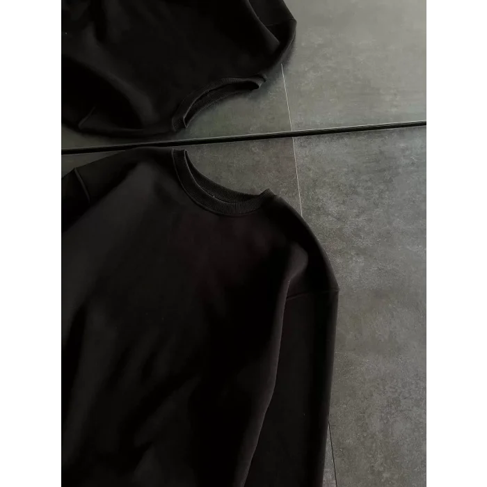 Arnay Kışlık Bisiklet Yaka Üç İplik Basic Sweatshirt - Siyah