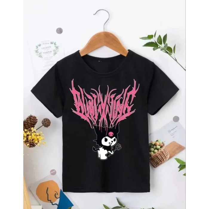 Arnay Kız Çocuk Bisiklet Yaka Baskılı T-shirt - Siyah