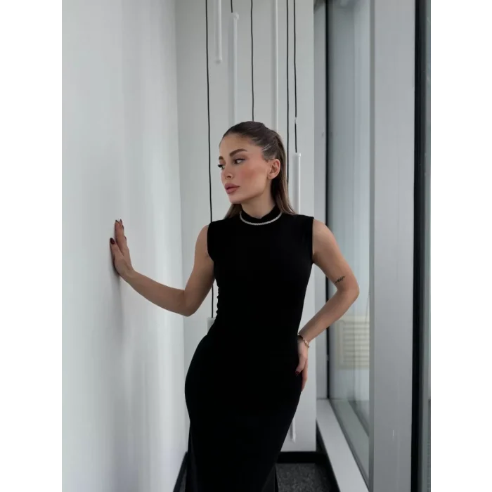 Arnay Kolsuz Yarım Bogazlı Uzun Elbise- Siyah