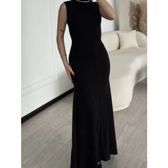 Arnay Kolsuz Yarım Bogazlı Uzun Elbise- Siyah