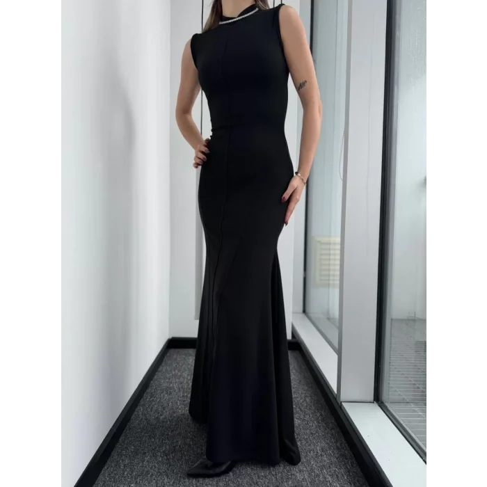 Arnay Kolsuz Yarım Bogazlı Uzun Elbise- Siyah