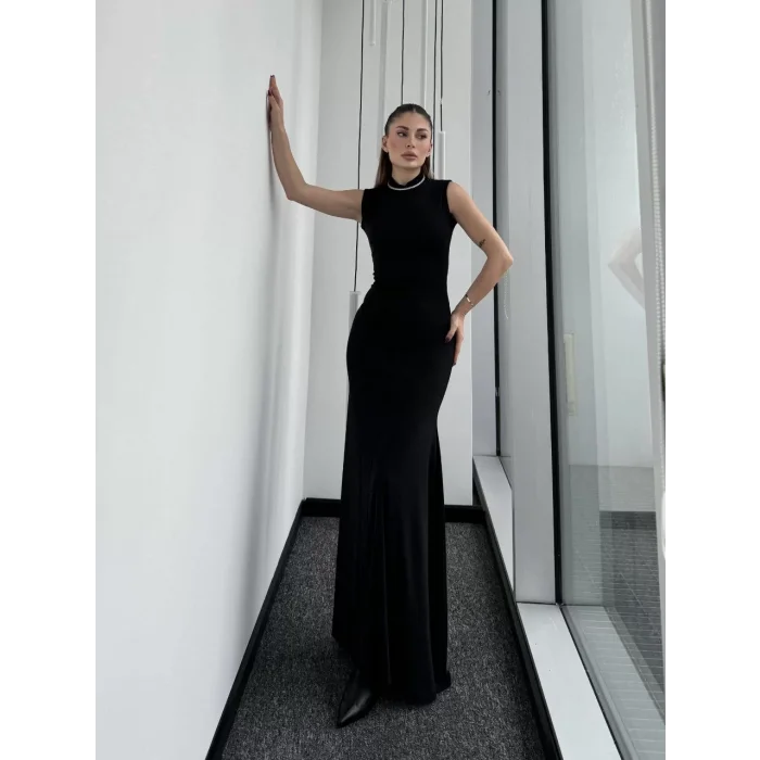 Arnay Kolsuz Yarım Bogazlı Uzun Elbise- Siyah