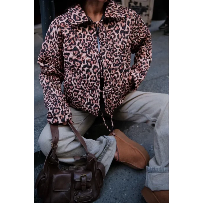 Arnay Kuşak Bağlamalı Leopar Desenli Ceket Mont - Leopar