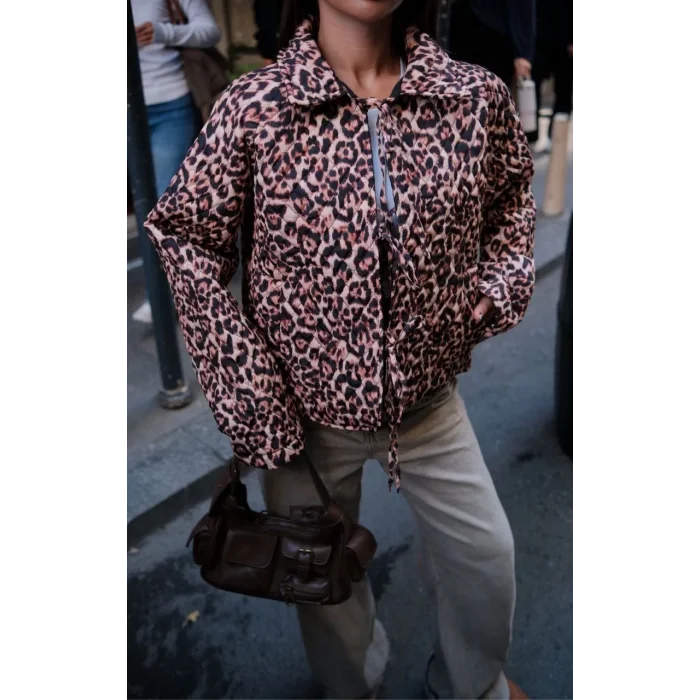 Arnay Kuşak Bağlamalı Leopar Desenli Ceket Mont - Leopar