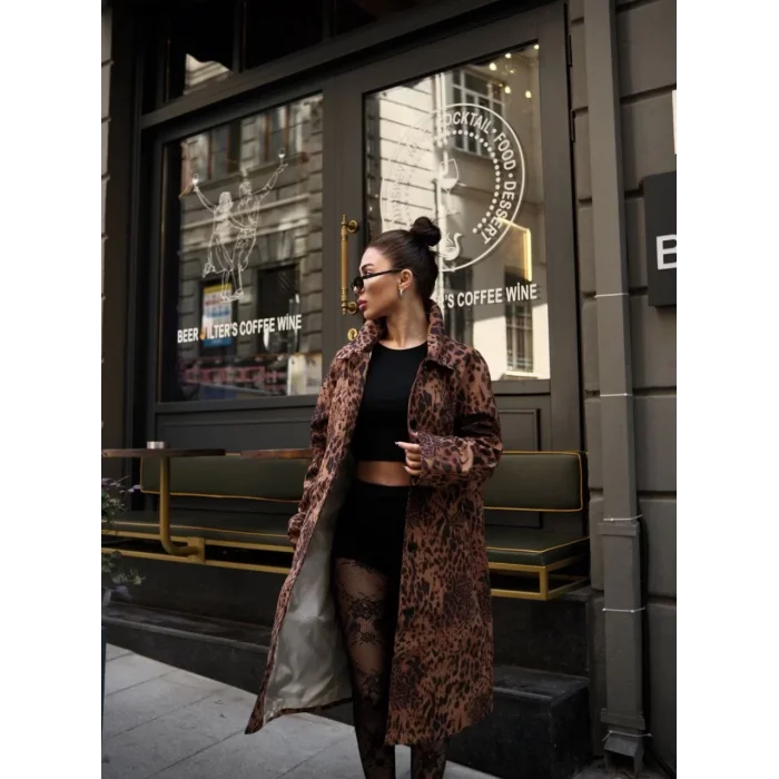 Arnay Leopar Desenli Trençkot Ceket Mont - Leopar