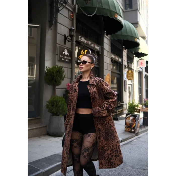 Arnay Leopar Desenli Trençkot Ceket Mont - Leopar