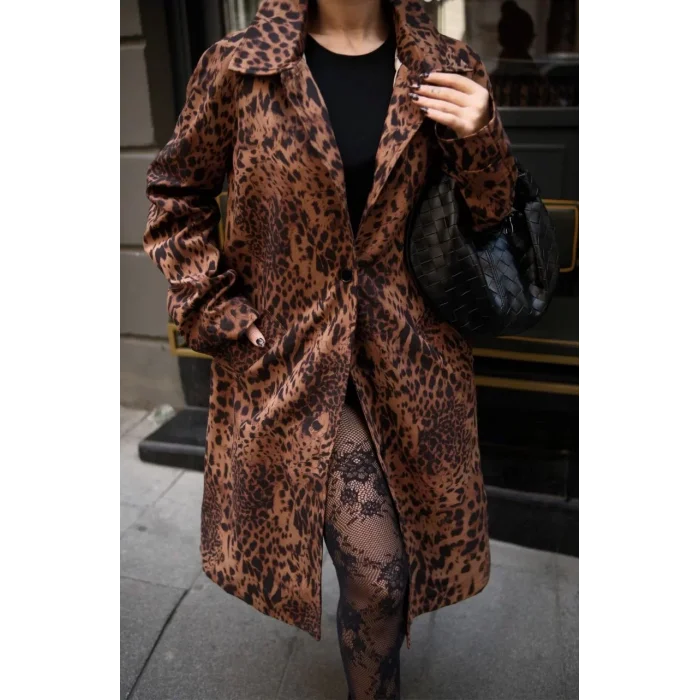 Arnay Leopar Desenli Trençkot Ceket Mont - Leopar