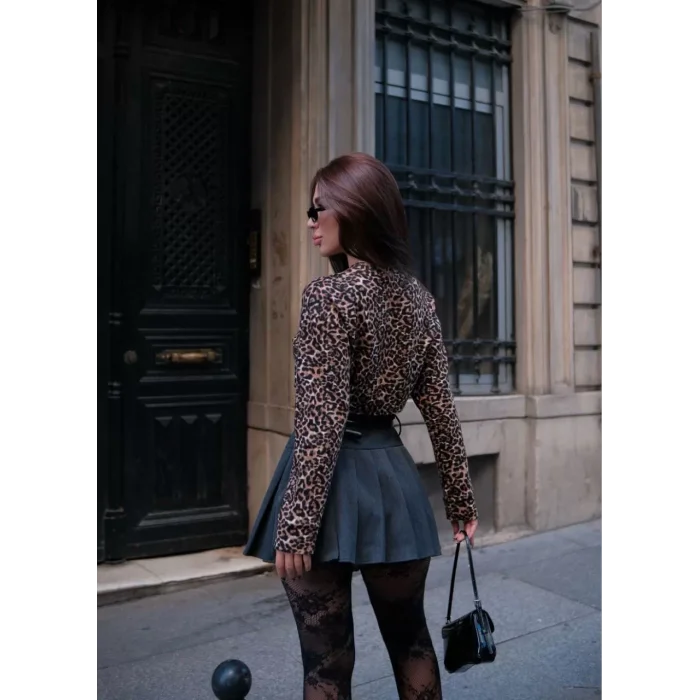 Arnay Leopar Desenli Uzun Kollu Crop - Leopar