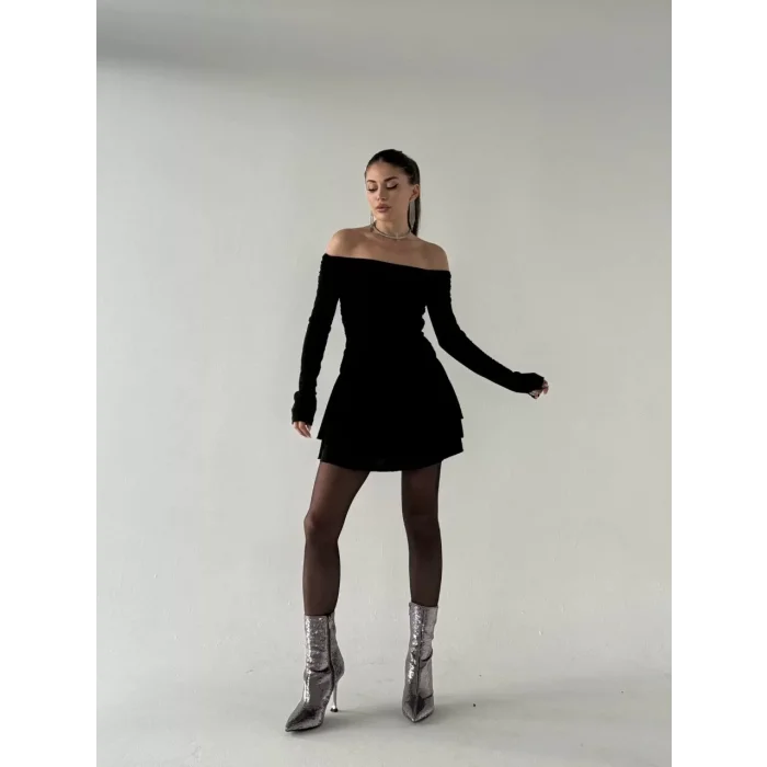 Arnay Mını Fırfırlı Elbise - Siyah