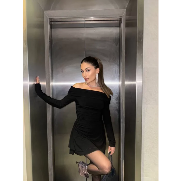 Arnay Mını Fırfırlı Elbise - Siyah