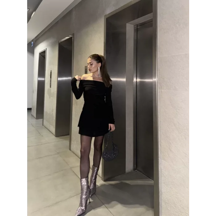 Arnay Mını Fırfırlı Elbise - Siyah