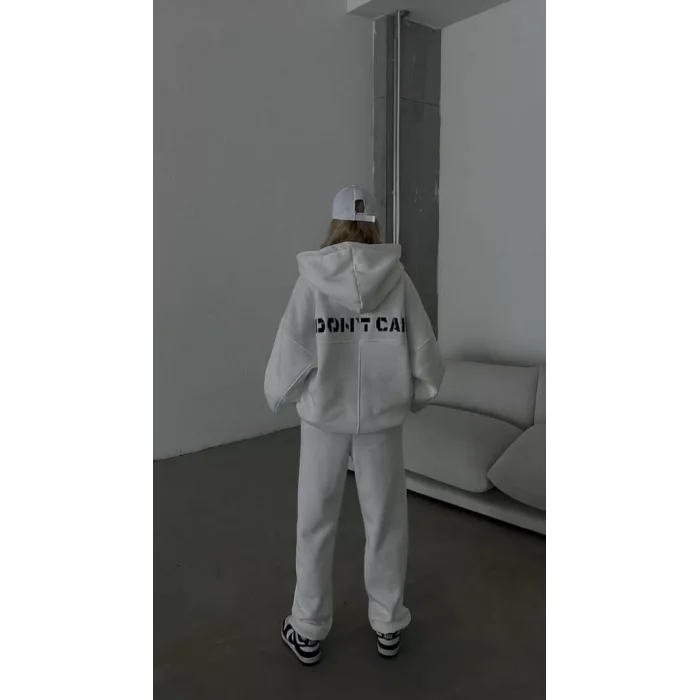 Arnay Nakış İşlemeli Üç İplik Sweat Takım - Beyaz