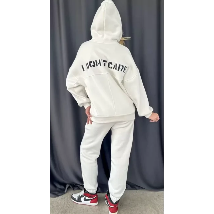 Arnay Nakış İşlemeli Üç İplik Sweat Takım - Beyaz