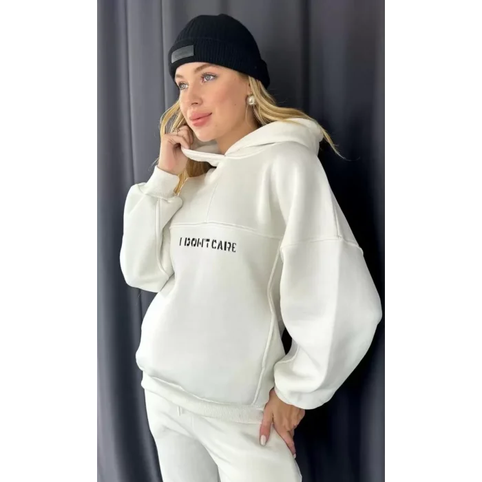 Arnay Nakış İşlemeli Üç İplik Sweat Takım - Beyaz