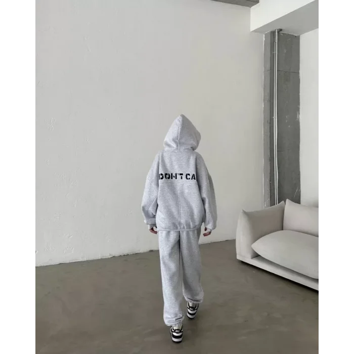 Arnay Nakış İşlemeli Üç İplik Sweat Takım - Gri