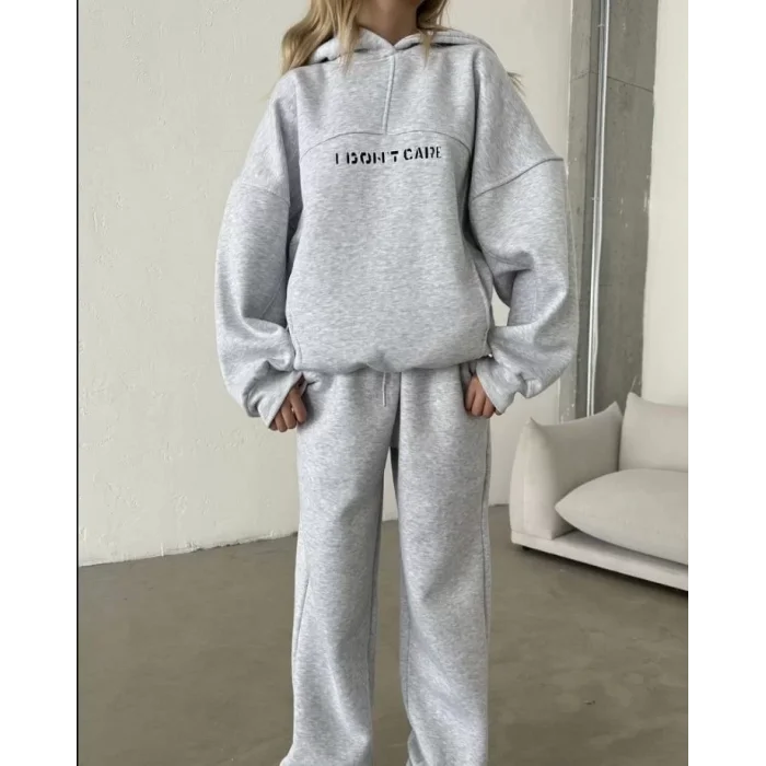 Arnay Nakış İşlemeli Üç İplik Sweat Takım - Gri