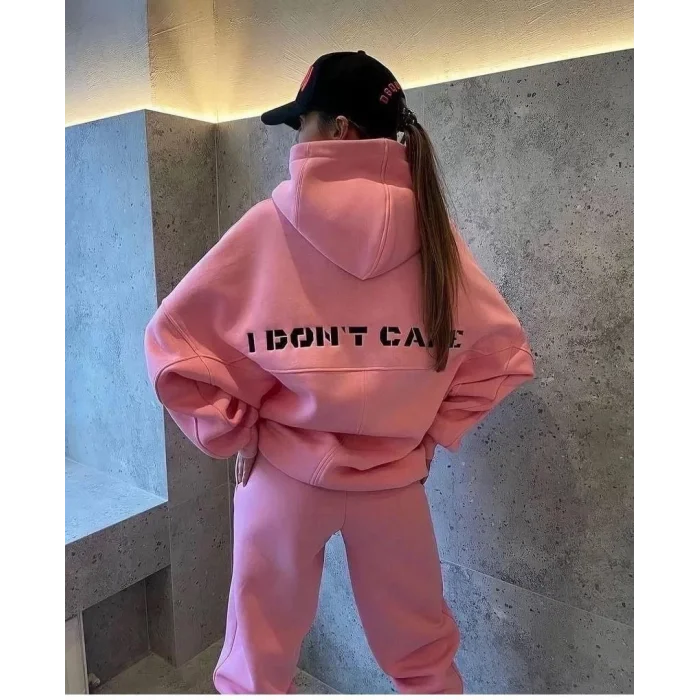 Arnay Nakış İşlemeli Üç İplik Sweat Takım - Pembe