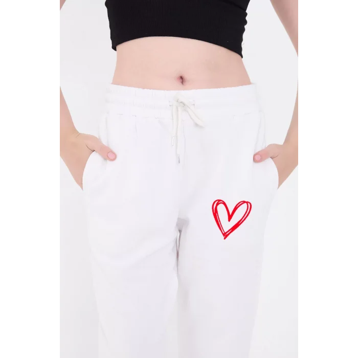 Arnay Oversize Boru Paça Baskılı Eşofman Pantolon - Beyaz